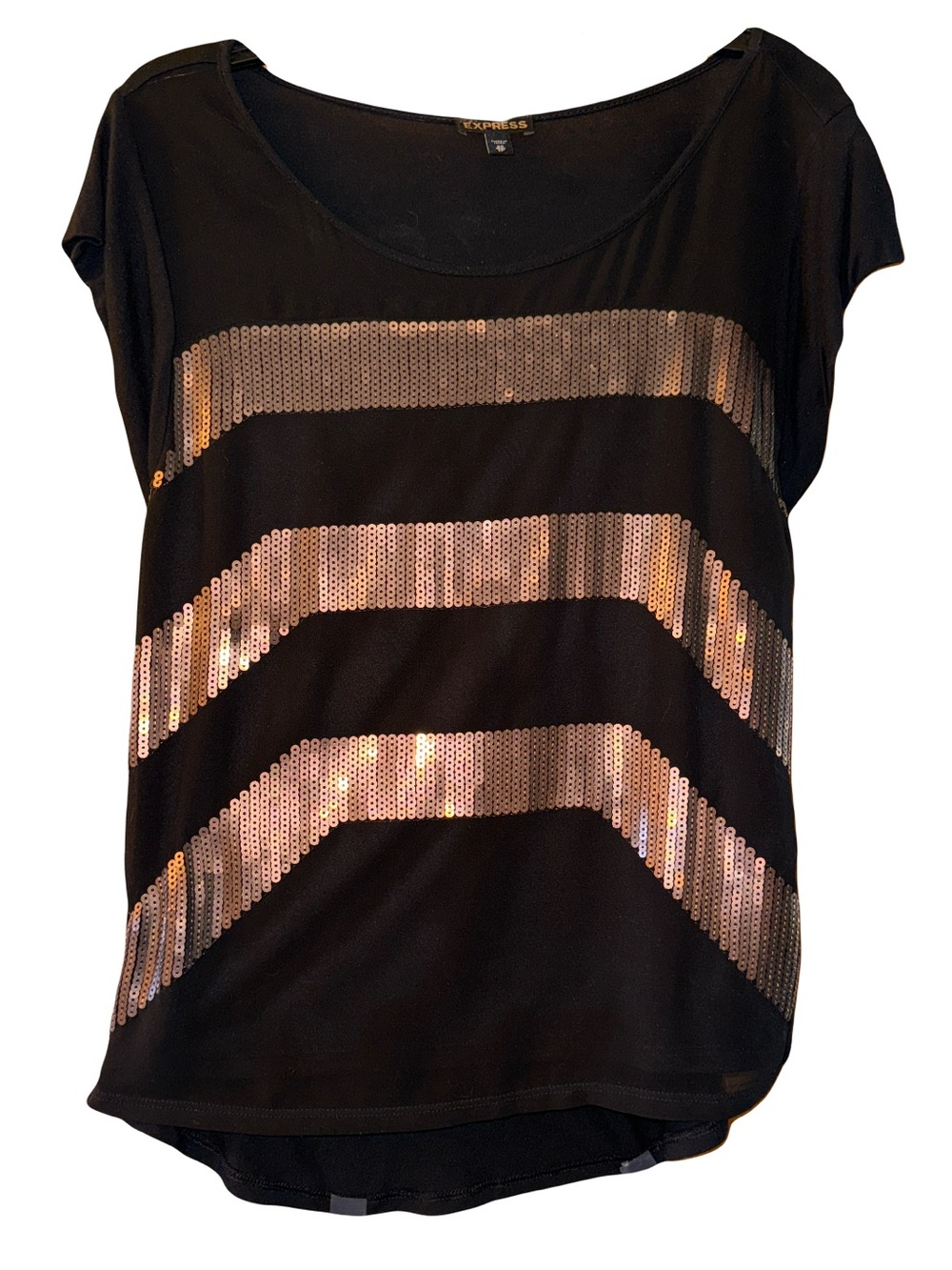 Express Black Sequin Short Sleeve Top